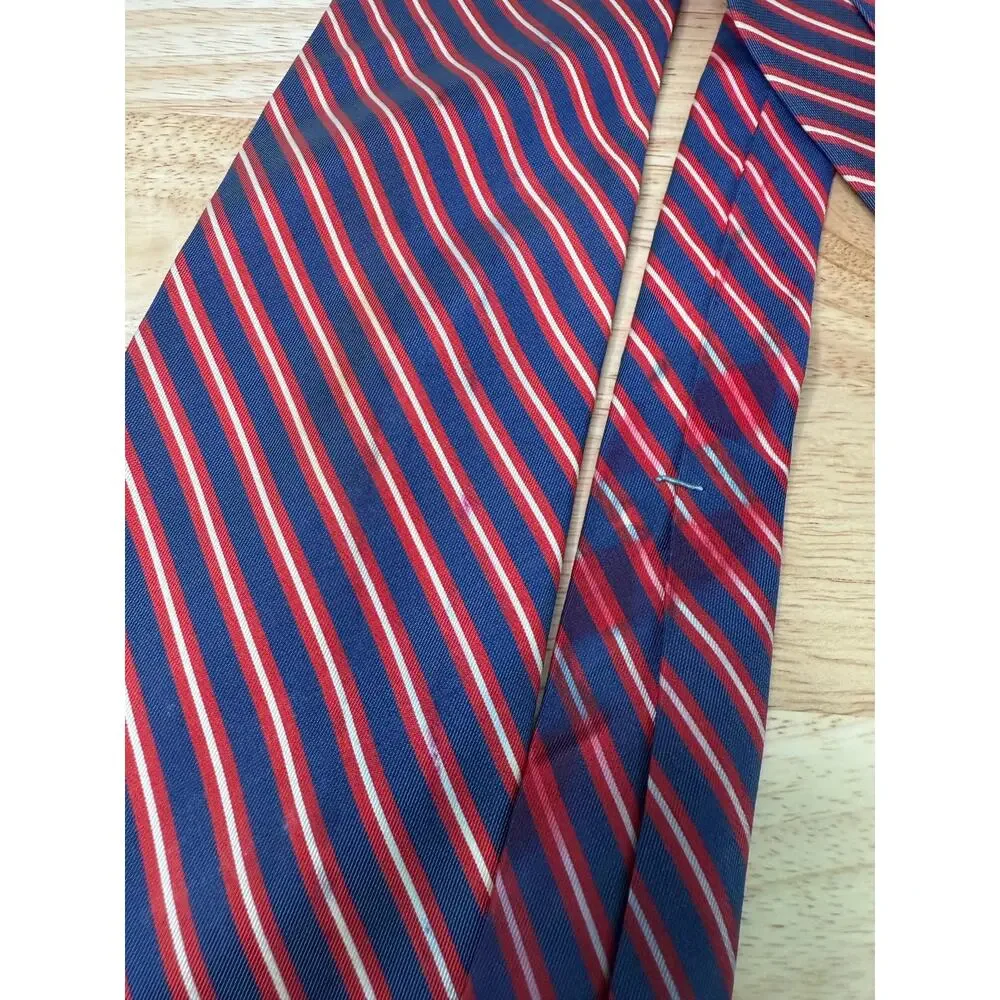 Hickey Freeman Men's Silk Neck Tie Navy Blue Red Silver Stripes